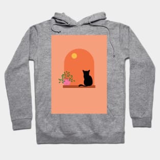 Minimalistic Illustration of Cat Sitting Boho Aesthetic Hoodie